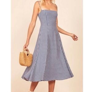 Reformation Vollare Dress
Color: Madison Check

Gingham Blue Dress